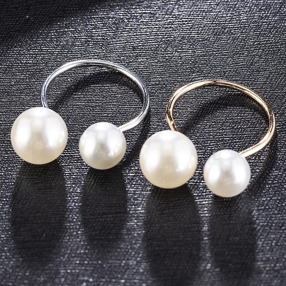 🔴5/$15🔴CLEARANCE Two Pearl Gold Simple Ring NEW - Picture 11 of 15